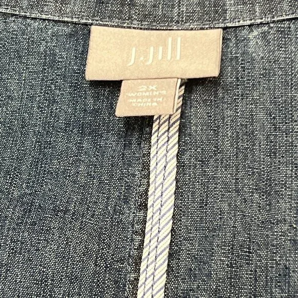 J JILL Womens 2X Denim Chambray 2 Button Blazer Pockets Light Blue Wash - Picture 7 of 8